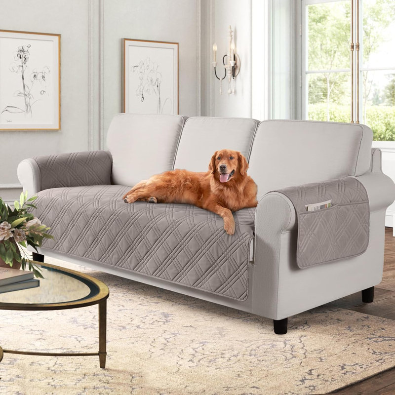Hokku Designs Waterproof Couch Covers For Pets Dogs With Non Slip Backing Sofa Seat Covers With Side Pocket For 3 Cushion Couch Washable Dog Couch Cover Protector Sofa Slipcovers Sofa Light Brown